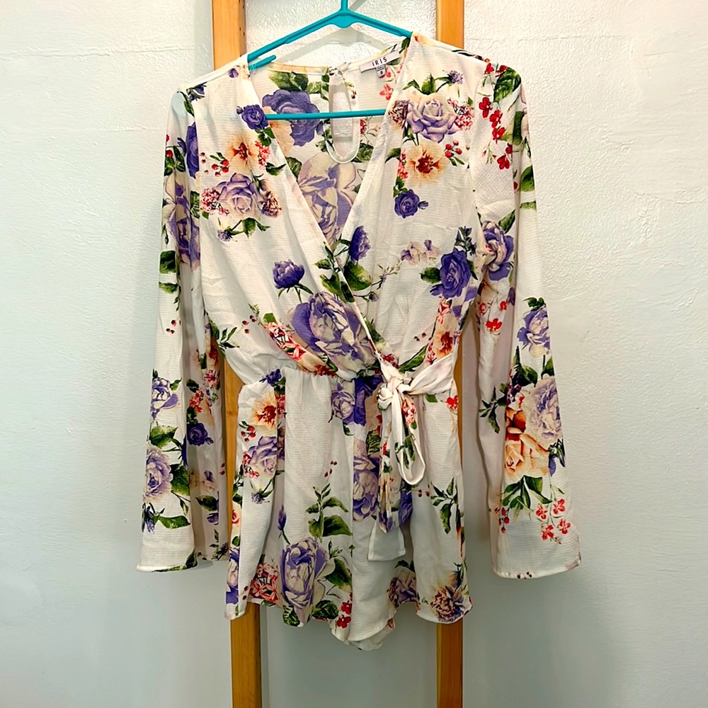 White and floral romper